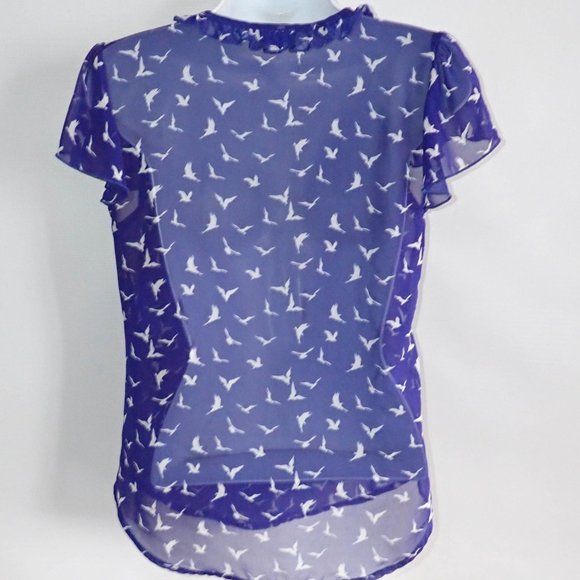 Lily Rose Sheer Top Women XS Cap Sleeve Blue Bird - Picture 4 of 5